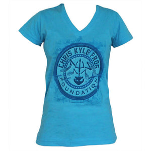 Chris Kyle Frog Foundation Patriot Patch AQUA V-Neck Women's T-Shirt-Cyberteez