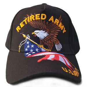 US Army Retired Hat Black w/ Eagle Flag Logo Adjustable Cap-Cyberteez