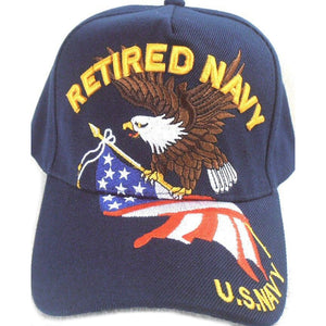 US Navy Retired Hat Blue w/ Eagle Flag Logo Adjustable Cap-Cyberteez