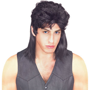 Mullet Longhair Men's Redneck Hillbilly Costume Wig (Black)-Cyberteez