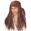 Caribbean Pirate Men's Brown Costume Wig w/ Attached Head Scarf & Beads-Cyberteez