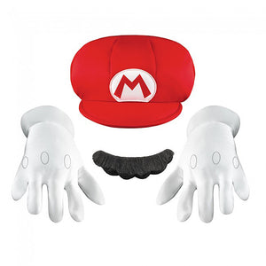 Mario Gloves Hat And Mustache Child Kids Size Costume Accessory Kit-Cyberteez