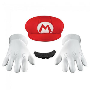 Mario Gloves Hat And Mustache Adult Size Costume Accessory Kit-Cyberteez
