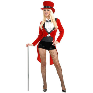 Ringmaster Circus Sweetie Adult Women's Red Tuxedo Tailcoat Costume-Cyberteez