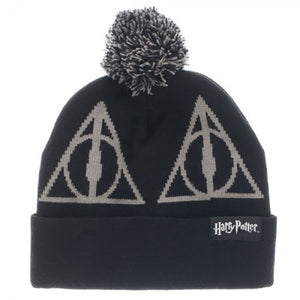 Harry Potter Deathly Hallows Logo Fold Cuff Beanie Adult Knit Hat Cap-Cyberteez