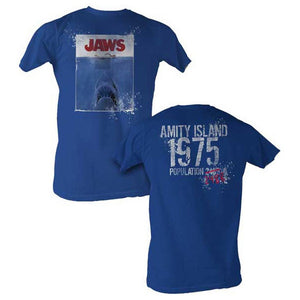 Jaws Movie Poster 1975 Royal Blue Amity Island T-Shirt-Cyberteez