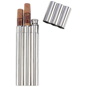 Flask 2 oz For 2 No Crush Cigar Tubes Stainless Steel Travel Carry Case Holder-Cyberteez