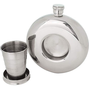 Flask w/ Built-In Collapsible Shot Glass Stainless Steel Screw Cap Liquor Whiskey-Cyberteez
