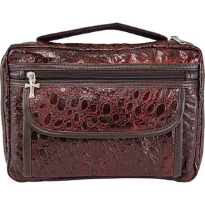 Bible Cover Burgundy Faux Alligator Protective Holy Book Tote Carry Case Bag-Cyberteez