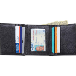 Wallet Men's Slim Black Tri-Fold Solid Buffalo Leather Credit Card Money Holder-Cyberteez