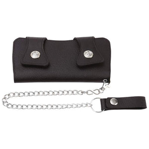 Wallet Chain Black Leather Bi-Fold Biker Rocker Trucker Belt Billfold-Cyberteez