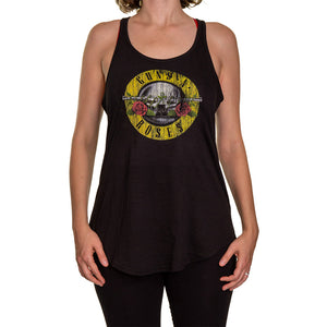 Guns N Roses Bullet Seal Logo Women's Distressed Flowy Racer Back Tank Top-Cyberteez