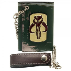 Star Wars Boba Fett Mandalorian Logos Bounty Hunter Tri-Fold Chain Wallet-Cyberteez