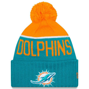 Miami Dolphins NFL New Era On Field Sport Knit 2015-16 Pom Beanie Knit Hat Cap-Cyberteez