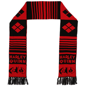 Harley Quinn Logo Jacquard Knit Batman Tassel Fringe Scarf-Cyberteez