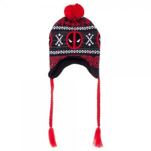 Deadpool Fairisle Logo Laplander Marvel Beanie Knit Hat Cap-Cyberteez