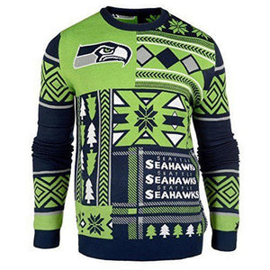 Seattle Seahawks NFL Ugly Sweater Patches Crewneck Sweatshirt-Cyberteez