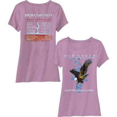 Bob Seger American Storm Official Tour 2017 Women's Pink T-Shirt w/ Dates