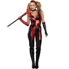 Harley Quinn Women's 4pc Red Black Metallic Jumpsuit & Zipper Bodice Costume-Cyberteez