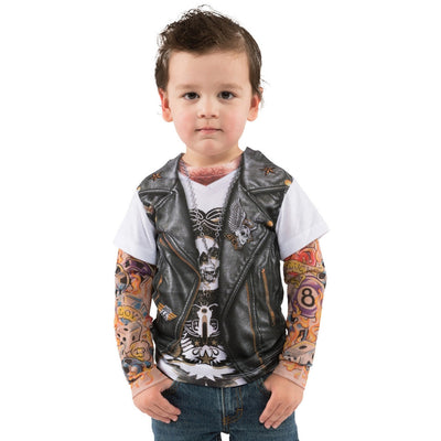 Biker Tattoo Vest Toddler Kids Child Allover Longsleeve T-Shirt