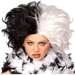 Cruella De Vil Deville Ms Spot 101 Dalmations Women's 2- Tone Costume Wig-Cyberteez