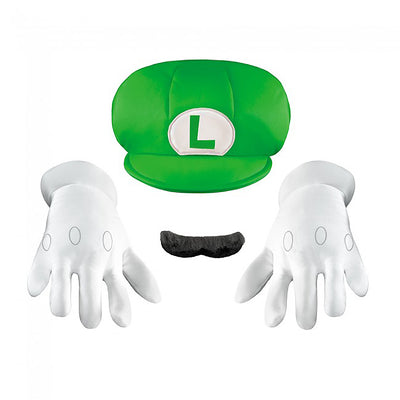 Luigi Gloves Hat And Mustache Child Kids Size Costume Accessory Kit