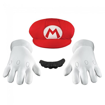 Mario Gloves Hat And Mustache Adult Size Costume Accessory Kit
