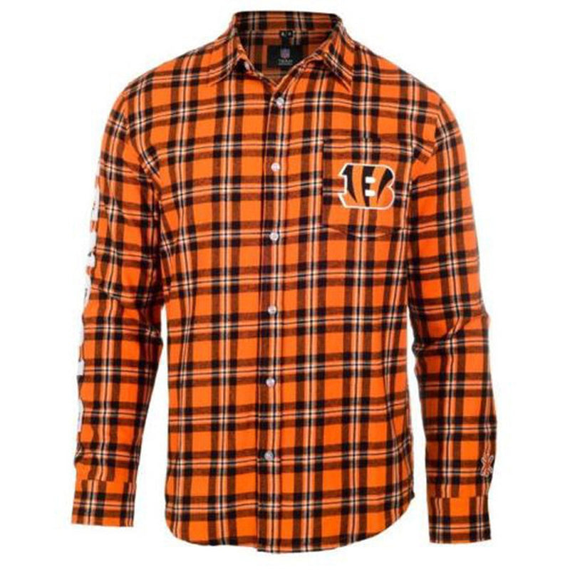 Cincinnati Bengals NFL Wordmark Embroidered Longsleeve Flannel Shirt Cyberteez