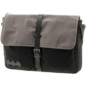 Batman Black & Gray Logo Print Lined Canvas Messenger Bag-Cyberteez