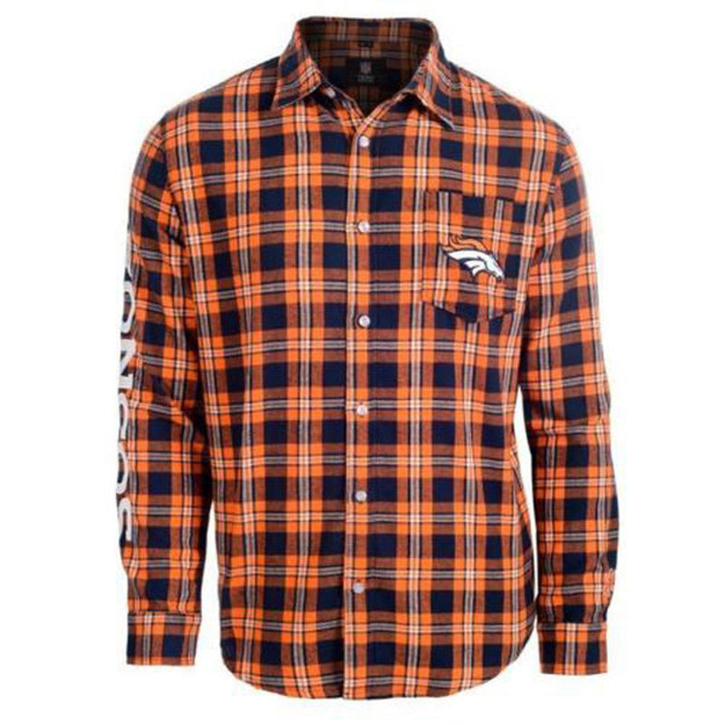 Denver Broncos NFL Wordmark Embroidered Longsleeve Flannel Shirt Denver Broncos NFL Wordmark Embroidered Longsleeve Flannel Shirt