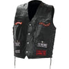 Biker Vest Concealed Carry Buffalo Leather Motorcycle CCW Skull Wings w/ 16 Patches-Cyberteez