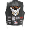 Biker Vest Concealed Carry Buffalo Leather Motorcycle CCW Skull Wings w/ 16 Patches-Cyberteez