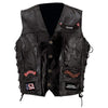 Biker Vest Lace-Up Buffalo Leather Motorcycle USA Flag Eagle w/ 14 Patches-Cyberteez
