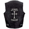 Biker Vest Jesus Forever Genuine Leather Motorcycle Christian Biker Cross w/ Patches-Cyberteez