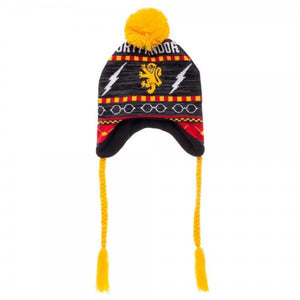 Harry Potter Gryffindor Crest Logo Fairisle Laplander Beanie Knit Hat Cap-Cyberteez