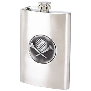 Flask 8 oz Golfer Emblem Stainless Steel Screw Cap Hip Pocket Golfing Liquor-Cyberteez