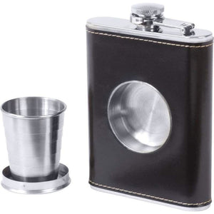 Flask w/ Built in Collapsible Liquor Shot Glass Stainless Steel Hip Pocket-Cyberteez