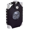 Flask 8 oz Skull Stainless Steel w/ Black Faux Leather Belt Loop Liquor Holder-Cyberteez