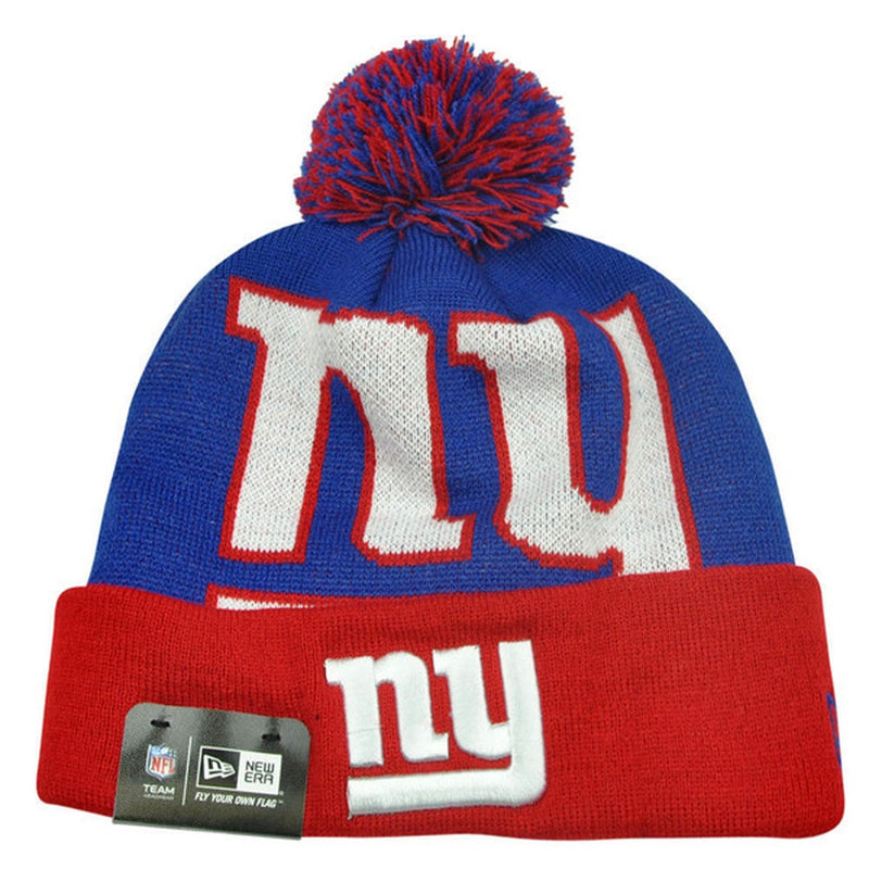 New York Giants NFL New Era Woven Biggie Pom Beanie Knit Hat-Cyberteez