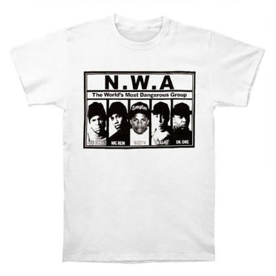N.W.A NWA Worlds Most Dangerous Group WHITE Compton CA T-Shirt
