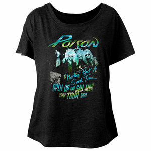 Poison Open Up And Say Ahh! '88 Tour Women's Wide Scoop Dolman T-Shirt-Cyberteez