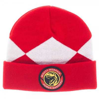 Mighty Morphin Power Rangers RED Adult Fold Cuff Beanie Knit Hat Cap