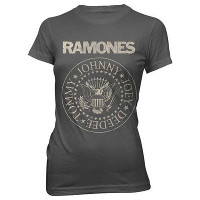 Ramones Presidential Seal Women's Distressed Logo Gray T-Shirt