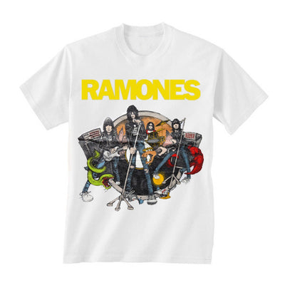 Ramones Road To Ruin Band Photo Cartoon White T-Shirt