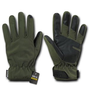 RapDom Soft Shell Olive Drab Winter Gloves w/ Touch Screen Device Tips-Cyberteez