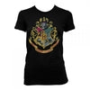 Harry Potter Hogwarts Crest Logo Women's Black T-Shirt-Cyberteez