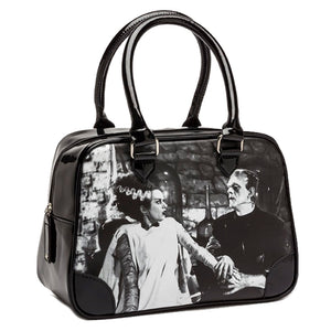 Universal Monsters Purse Frankenstein And Bride We Belong Dead Bowler Handbag-Cyberteez