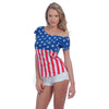 USA American Flag Women's Drop-Shoulder Patriotic Stars & Stripes T-Shirt-Cyberteez