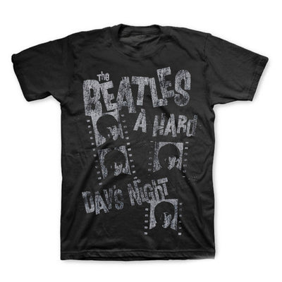 Beatles Hard Days Night Film Strips Distressed Print T-Shirt