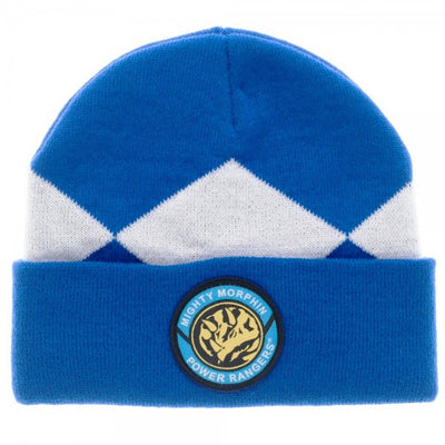 Mighty Morphin Power Rangers BLUE Adult Fold Cuff Beanie Knit Hat Cap